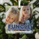 Funny Funcle Uncle Photo Christmas Metal Ornament<br><div class="desc">Funny uncle christmas ornament featuring a picture either side for you to replace with your own,  and the cute saying "funcle,  like a normal uncle,  only way cooler".</div>