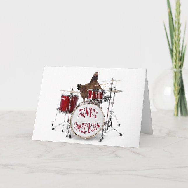 Funny FUNKY CHICKEN DRUMMER greeting Card (Front)