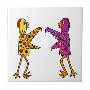 Funny Funky Chickens Dancing Tile