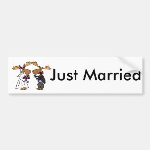 Funny Funky Moose Wedding Cartoon Art Bumper Sticker