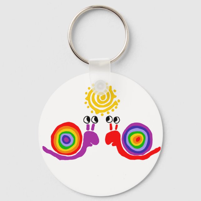 Funny Funky Rainbow Snail Love Abstract Art Key Ring (Front)