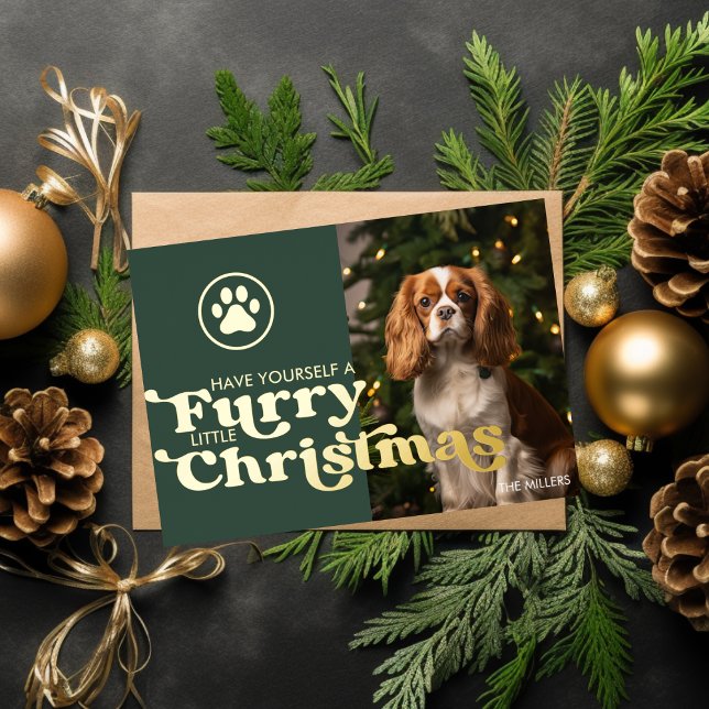 Funny Furry Christmas Dog Pet Modern Paw Photo Foil Holiday Card (Funny Furry Christmas Dog Pet Modern Paw Photo Foil Holiday Card)