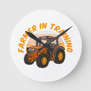 Funny Future Farmer In Training Tractor Farming Round Clock