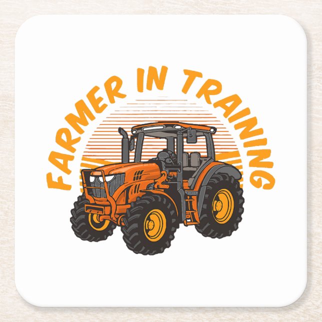 Funny Future Farmer In Training Tractor Farming Square Paper Coaster (Front)