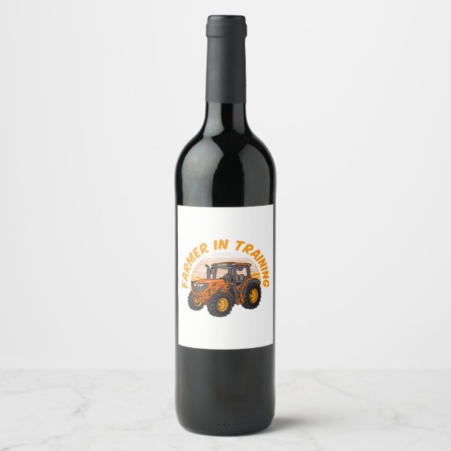 Funny Future Farmer In Training Tractor Farming Wine Label (Front)