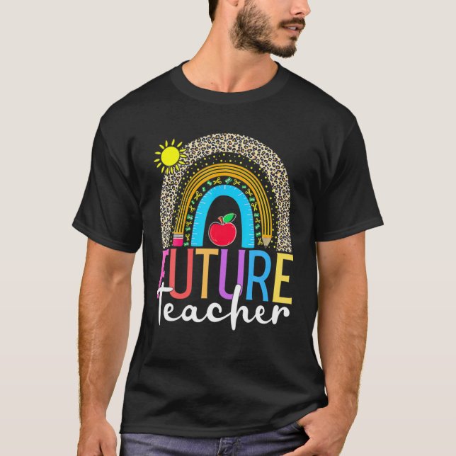 Funny Future Teacher Leopard Rainbow Costume Futur T-Shirt (Front)