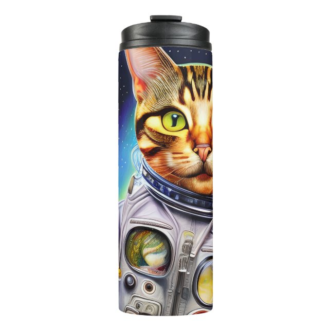 Funny Futuristic Astronaut Cat Thermal Tumbler (Front)
