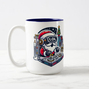 Funny Futuristic Santa with VR Goggles LOL Two-Tone Coffee Mug