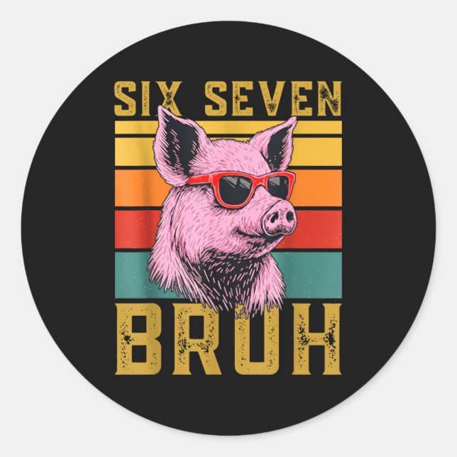 Funny G 67 6 7 Six Seven Meme Animal Retro Design  Classic Round Sticker (Front)