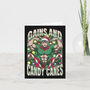 Funny Gains And Candy Canes Christmas Elf Gym Work Card