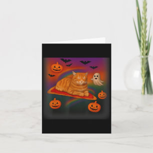 Funny Galaxy Cat In Space Cat Riding Pizza Hallowe Card