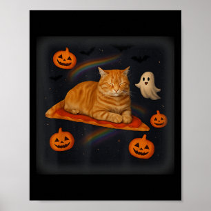 Funny Galaxy Cat In Space Cat Riding Pizza Hallowe Poster