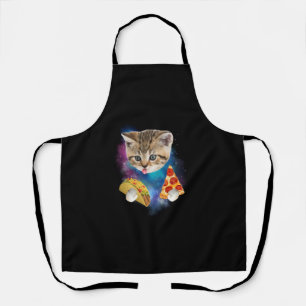 Funny Galaxy Cat Shirt _ Space Cat Eat Pizza and T Apron
