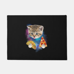 Funny Galaxy Cat Shirt _ Space Cat Eat Pizza and T Doormat