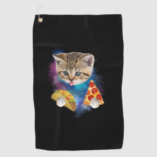 Funny Galaxy Cat Shirt _ Space Cat Eat Pizza and T Golf Towel