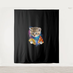 Funny Galaxy Cat Shirt _ Space Cat Eat Pizza and T Tapestry