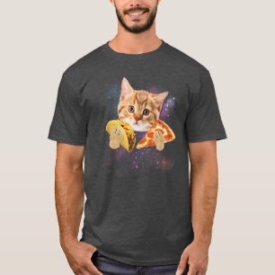 Funny Galaxy Cat Shirt Space Cat Eat Pizza and Ta