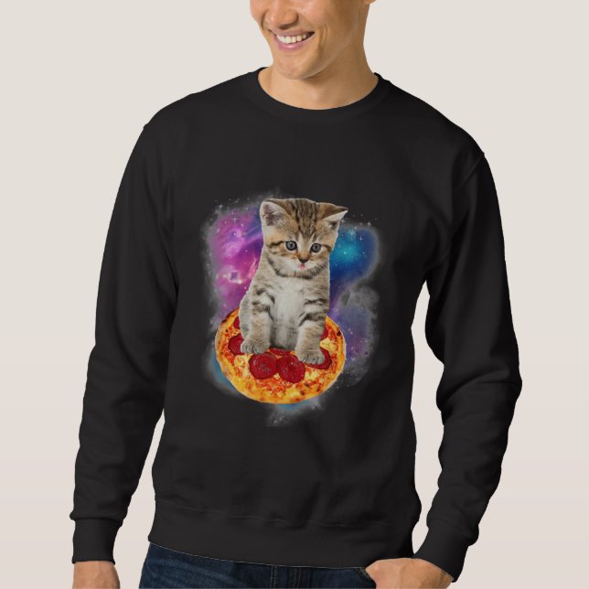 Funny Galaxy Cat Space Cat Eat Pizza and Taco Sweatshirt (Front)
