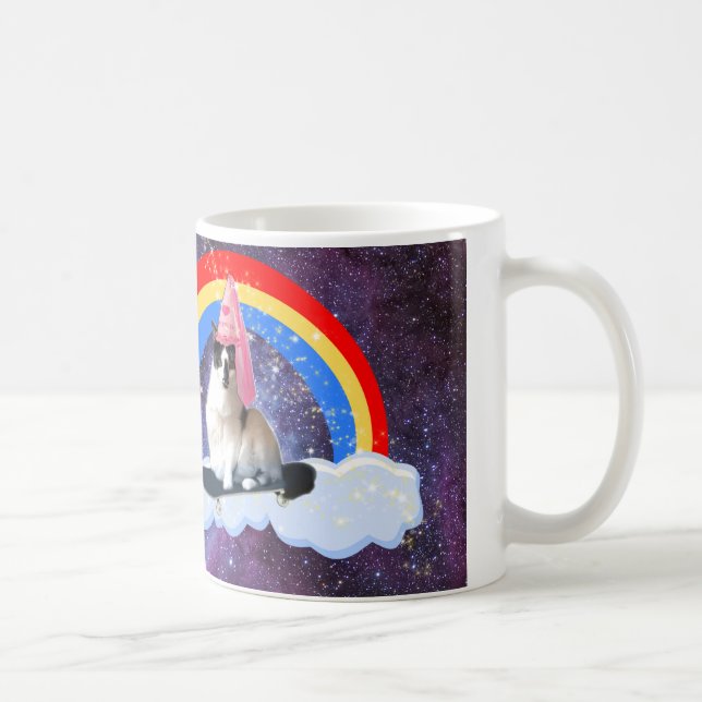 Funny Galaxy Rainbow Princess Skateboard Cat Mug (Right)