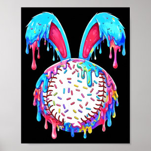 Funny game day easter baseball ice cream drip poster