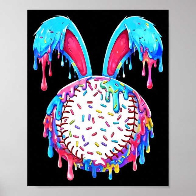 Funny game day easter baseball ice cream drip poster (Front)