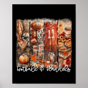 Funny Game Day Football & Flannels Fall Vibes Poster