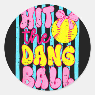Funny game day softball mum team sport hit the classic round sticker