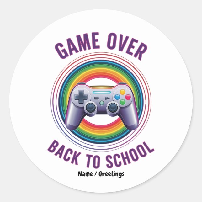 Funny Game Over Controller Teacher KIds Level Up Classic Round Sticker (Front)
