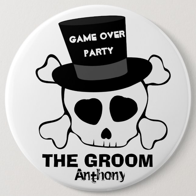 Funny game over party skull 6 cm round badge (Front)