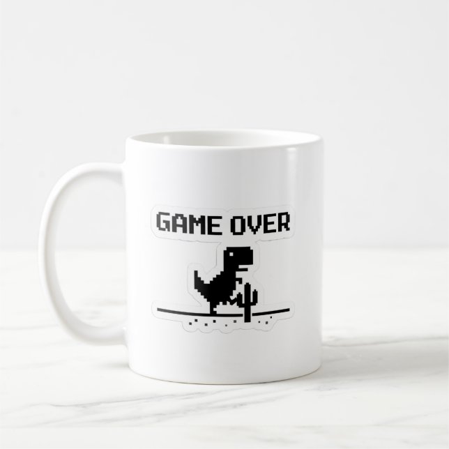 Funny Game Over Pixel Dinosaur No Internet  Coffee Mug (Left)