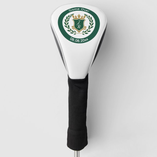 Funny "Game Over" Wedding Monogram Crest Classic Golf Head Cover (Front)