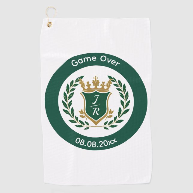 Funny "Game Over" Wedding Monogram Crest Classic Golf Towel (Front)