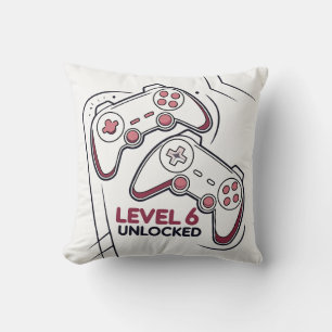 Funny Gamer 6th birthday Gift, Level 6th Unlocked Cushion