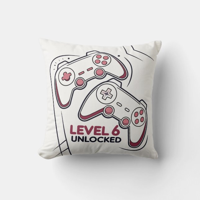 Funny Gamer 6th birthday Gift, Level 6th Unlocked Cushion (Front)