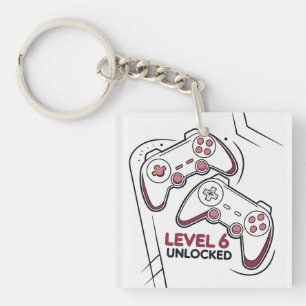 Funny Gamer 6th birthday Gift, Level 6th Unlocked Key Ring