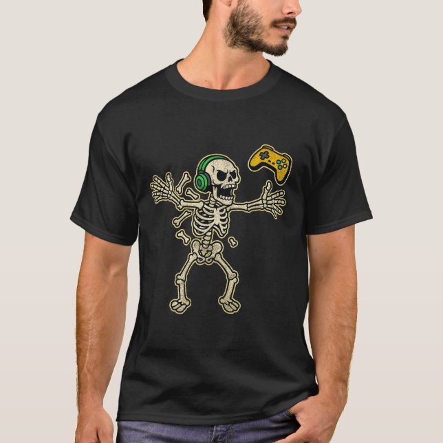 Funny Gamer Angry Skeleton Gamer Teen Boys Video G T-Shirt (Front)