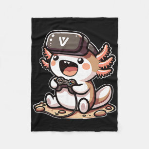 Funny Gamer Axolotl With Vr Headset Fleece Blanket
