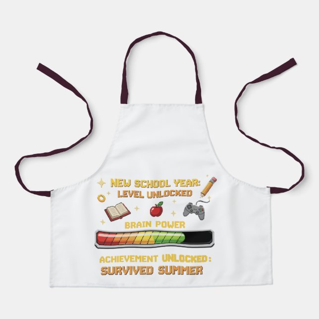 Funny Gamer Back to School | Level Unlocked Retro  Apron (Front)