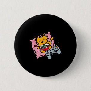 Funny Gamer Cat Ramen Kawaii Gaming Japanese Women 6 Cm Round Badge