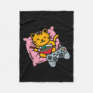 Funny Gamer Cat Ramen Kawaii Gaming Japanese Women Fleece Blanket
