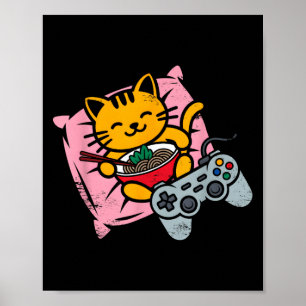Funny Gamer Cat Ramen Kawaii Gaming Japanese Women Poster