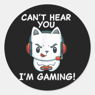 Funny Gamer Cat With Headphones Can't Hear You Classic Round Sticker