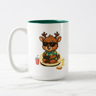 Funny Gamer Deer Sunglasses Snack Lover Cute  Two-Tone Coffee Mug
