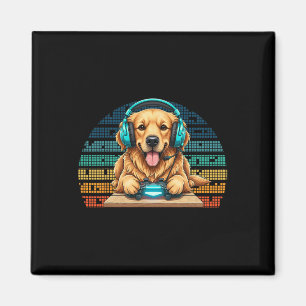 Funny Gamer Dog With Headset And Controller Golden Magnet
