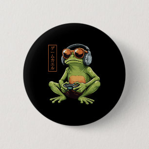 Funny Gamer Frog Art Japanese Vintage Boys Teens M 6 Cm Round Badge