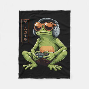 Funny Gamer Frog Art Japanese Vintage Boys Teens M Fleece Blanket