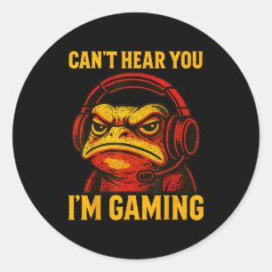 Funny Gamer Frog Men Women Boys Can't Hear You Vid Classic Round Sticker