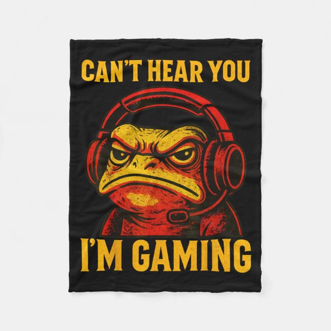 Funny Gamer Frog Men Women Boys Can't Hear You Vid Fleece Blanket (Front)