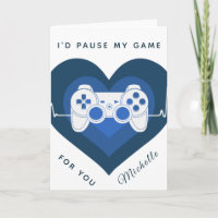 Funny Gamer Gaming Blue Heart Controller & Name Ca