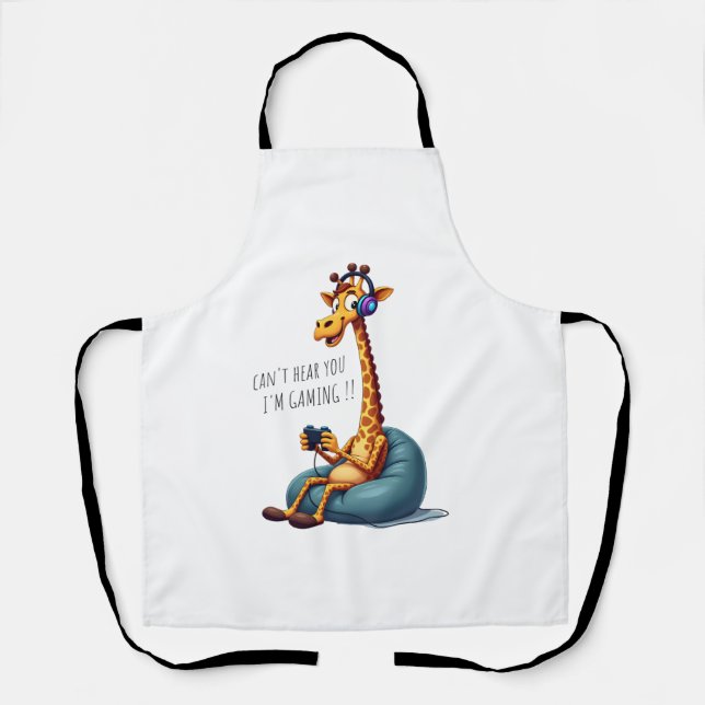 Funny Gamer Giraffe Gaming For Boys Men Video Game Apron (Front)